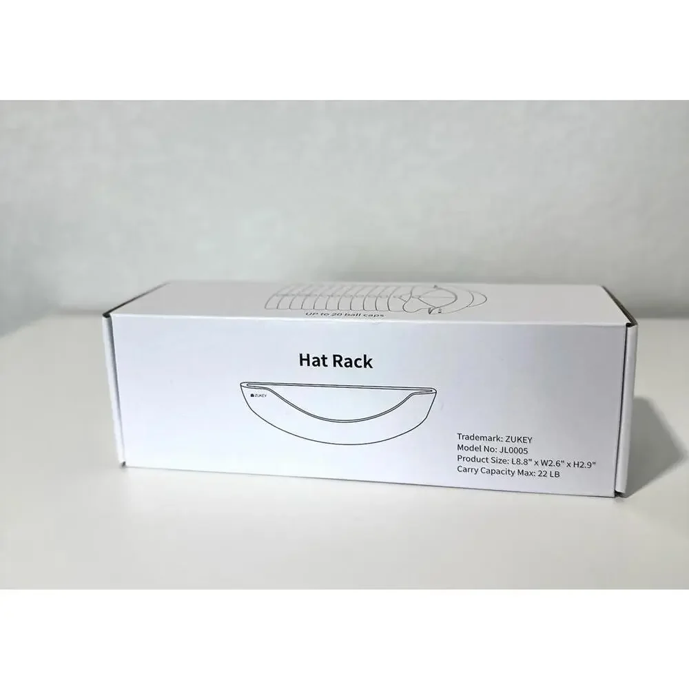 Zukey White Plastic Wall Hat Rack Up to 20 Ball Caps 22LB Max - NEW